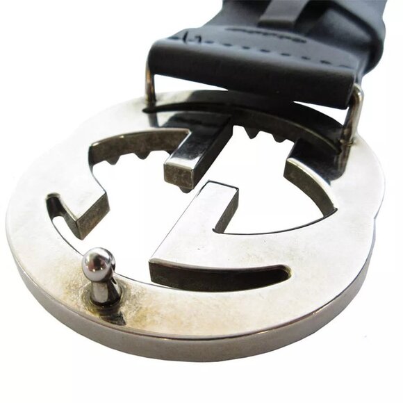 Auth GUCCI Interlocking G belt Black / Silver leather/metal - Picture 14 of 16